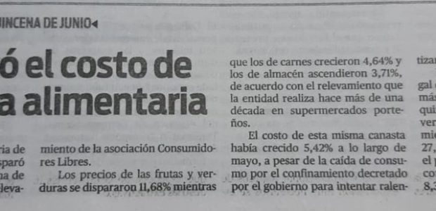 Diario Popular Edición Impresa 16/6/20 Se disparó el costo de la canasta alimentaria. 5,71% en la primera quincena de Junio      