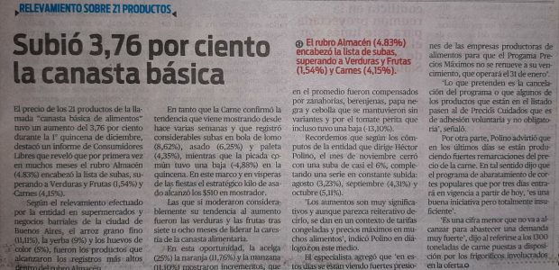 Diario Popular Edición Impresa 19/12/20 Subió 3,76 por ciento la canasta básica durante la 1ra quincena de diciembre, segun el informe de Consumidores Libres.