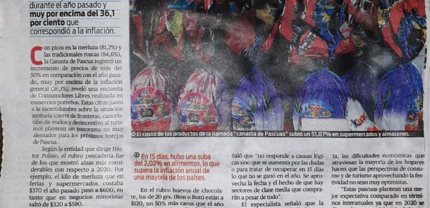 Nota: Diario Popular 24/3/21 La canasta para las Pascuas aumentó un 50%                  