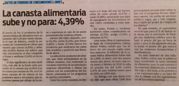 Diario Popular Edición Impresa 3/3/21 La canasta alimentaria sube y no para: 4,39%