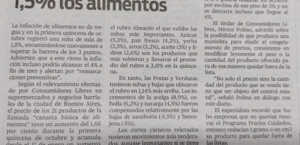 Diario Popular Edición Impresa 19/10/21: En 15 días aumentaron 1,5% los alimentos